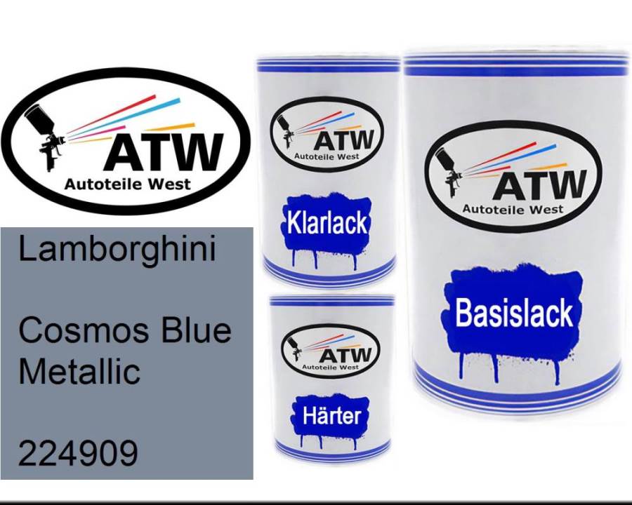 Lamborghini, Cosmos Blue Metallic, 224909: 500ml Lackdose + 500ml Klarlack + 250ml Härter - Set, von ATW Autoteile West.